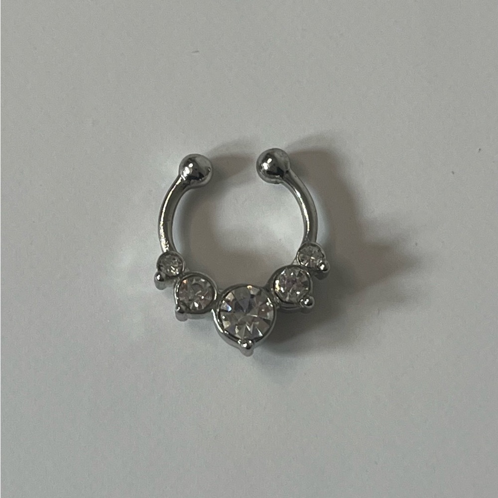 Silver Crystal Faux Septum Ring - Clear Stones